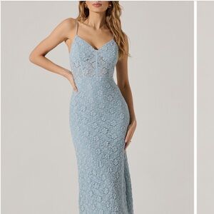 ASTR The Label - Floral Lace Knit Dress in Dusty Blue